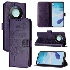 Custodia per telefono in pelle con motivo a farfalla in rilievo per Honor X9C Smart Global (viola scuro)