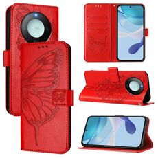 Custodia per telefono in pelle con motivo a farfalla in rilievo per Honor X9C Smart Global (rosso)
