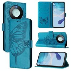 Custodia per telefono in pelle con motivo a farfalla in rilievo per Honor X9C Smart Global (blu)