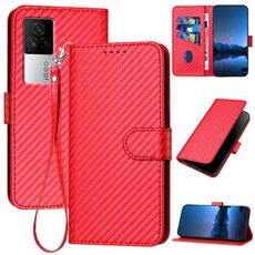 Per vivo iQOO 7 India / iQOO Neo5 YX0070 Custodia in pelle con fibbia in fibra di carbonio con cordino (rosso)