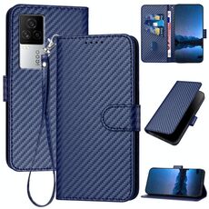 Per vivo iQOO 7 India / iQOO Neo5 YX0070 Custodia in pelle con fibbia in fibra di carbonio e cordino (blu reale)