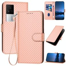 Per vivo iQOO 7 India / iQOO Neo5 YX0070 Custodia in pelle con fibbia in fibra di carbonio con cordino (rosa)