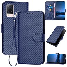 Per vivo S9 YX0070 Custodia per telefono in pelle con fibbia in fibra di carbonio con cordino (blu reale)