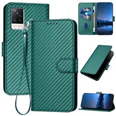 Per vivo S9 YX0070 Custodia per telefono in pelle con fibbia in fibra di carbonio con cordino (verde scuro)