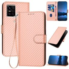 Per vivo S10 / S10 Pro YX0070 Custodia in pelle con fibbia in fibra di carbonio con cordino (rosa)