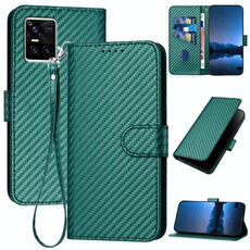 Per vivo S10 / S10 Pro YX0070 Custodia per telefono in pelle con fibbia in fibra di carbonio con cordino (verde scuro)