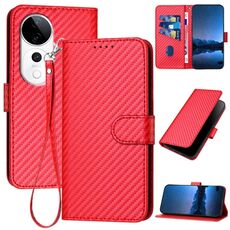 Per vivo S19 Pro YX0070 Custodia in pelle con fibbia in fibra di carbonio con cordino (rosso)
