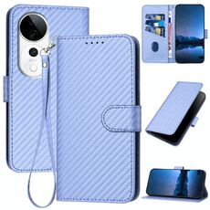 Per vivo S19 Pro YX0070 Custodia in pelle con fibbia in fibra di carbonio e cordino (viola chiaro)
