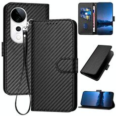 Per vivo S19 Pro YX0070 Custodia in pelle con fibbia in fibra di carbonio con cordino (nero)