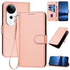 Per vivo S19 Pro YX0070 Custodia in pelle con fibbia in fibra di carbonio con cordino (rosa)