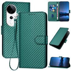 Per vivo S19 Pro YX0070 Custodia in pelle con fibbia in fibra di carbonio e cordino (verde scuro)