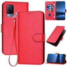 Per vivo V21 4G / 5G / V21s YX0070 Custodia in pelle con fibbia in fibra di carbonio e cordino (rosso)
