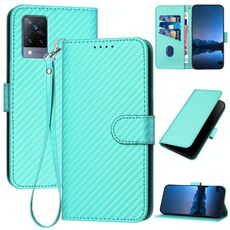 Per vivo V21 4G / 5G / V21s YX0070 Custodia in pelle con fibbia in fibra di carbonio e cordino (azzurro chiaro)