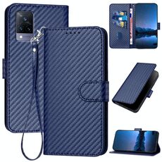 Per vivo V21 4G / 5G / V21s YX0070 Custodia in pelle con fibbia in fibra di carbonio e cordino (blu reale)