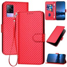 Per vivo V21e 4G / Y73 2021 YX0070 Custodia in pelle con fibbia in fibra di carbonio con cordino (rosso)