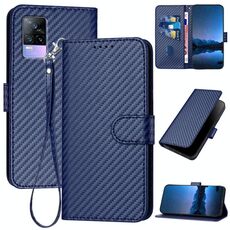 Per vivo V21e 4G / Y73 2021 YX0070 Custodia in pelle con fibbia in fibra di carbonio con cordino (blu reale)