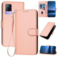 Per vivo V21e 4G / Y73 2021 YX0070 Custodia in pelle con fibbia in fibra di carbonio con cordino (rosa)
