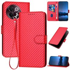 Per vivo V30e YX0070 Custodia in pelle con fibbia in fibra di carbonio con cordino (rosso)