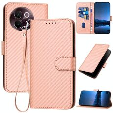 Per vivo V30e YX0070 Custodia in pelle con fibbia in fibra di carbonio con cordino (rosa)