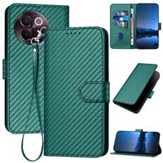 Per vivo V30e YX0070 Custodia per telefono in pelle con fibbia in fibra di carbonio con cordino (verde scuro)