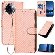 Per vivo Y200i YX0070 Custodia per telefono in pelle con fibbia in fibra di carbonio con cordino (rosa)