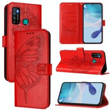 Per Tecno Camon 15 Custodia in pelle con motivo a farfalla in rilievo (rosso)