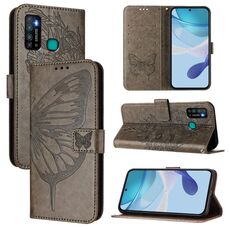 Per Tecno Camon 15 Custodia in pelle con motivo a farfalla in rilievo (grigio)