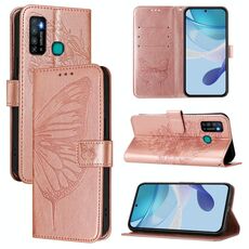 Per Tecno Camon 15 Custodia in pelle con motivo a farfalla in rilievo (oro rosa)