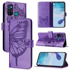 Per Tecno Camon 15 Custodia in pelle con motivo a farfalla in rilievo (viola chiaro)