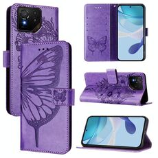 Per Asus ROG Phone 9 / 9 Pro Custodia in pelle con motivo a farfalla in rilievo (viola)