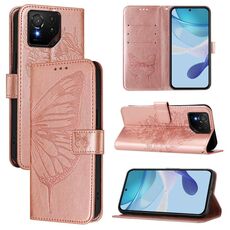 Per Asus ROG Phone 9 / 9 Pro Custodia in pelle con motivo a farfalla in rilievo (oro rosa)