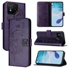 Per Asus ROG Phone 9 / 9 Pro Custodia in pelle con motivo a farfalla in rilievo (viola scuro)