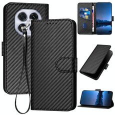 Per Redmi Note 14 Pro 4G YX0070 Custodia in pelle con fibbia in fibra di carbonio e cordino (nero)