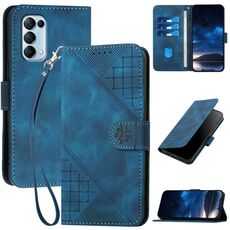 Per OPPO Reno5 4G / 5G / Find X3 Lite Custodia in pelle con motivo a farfalla in rilievo con cordino (blu scuro)