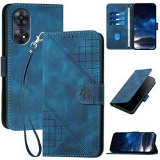 Per OPPO Reno8 T 4G Custodia in pelle con motivo a farfalla in rilievo con cordino (blu scuro)