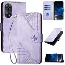 Per OPPO Reno8 T 4G Custodia in pelle con motivo a farfalla in rilievo con cordino (viola chiaro)