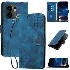 Per OPPO Reno13 F 4G / 5G Custodia in pelle con motivo a farfalla in rilievo con cordino (blu scuro)