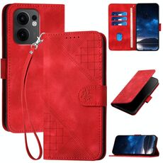 Per OPPO Reno13 F 4G / 5G Custodia in pelle con motivo a farfalla in rilievo con cordino (rosso)