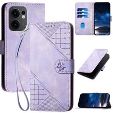 Per OPPO Reno13 F 4G / 5G Custodia in pelle con motivo a farfalla in rilievo con cordino (viola chiaro)