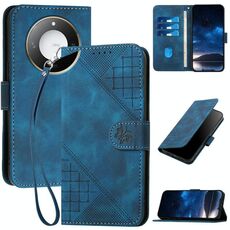 Per Honor X60 / X9c Smart Grid Butterfly Embossed Pattern Custodia in pelle per telefono con cordino (blu scuro)