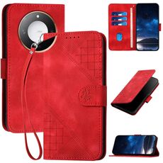 Per Honor X60 / X9c Smart Grid Butterfly Embossed Pattern Custodia in pelle per telefono con cordino (rosso)