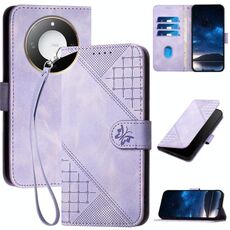 Per Honor X60 / X9c Smart Grid Butterfly Embossed Pattern Custodia in pelle per telefono con cordino (viola chiaro)