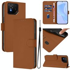 Per Asus ROG Phone 9 / 9 Pro Custodia in pelle tinta unita con cordino (marrone)