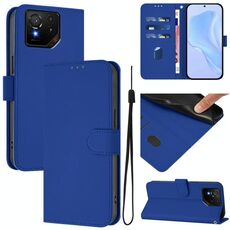 Per Asus ROG Phone 9 / 9 Pro Custodia in pelle tinta unita con cordino (blu scuro)