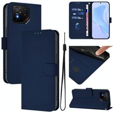 Per Asus ROG Phone 9 / 9 Pro Custodia in pelle tinta unita con cordino (blu navy)
