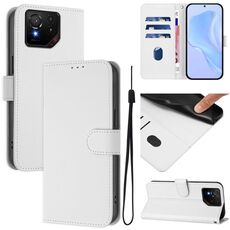 Per Asus ROG Phone 9 / 9 Pro Custodia in pelle tinta unita con cordino (bianco)