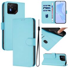 Per Asus ROG Phone 9 / 9 Pro Custodia in pelle tinta unita con cordino (blu cielo)
