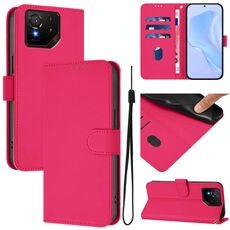 Per Asus ROG Phone 9 / 9 Pro Custodia in pelle tinta unita con cordino (rosso rosa)