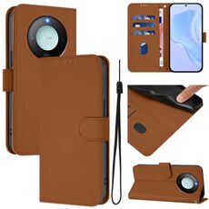 Custodia per telefono in pelle tinta unita Smart Global Skin Feel per Honor X9c con cordino (marrone)