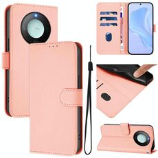 Custodia per telefono in pelle tinta unita Smart Global Skin Feel For Honor X9c con cordino (rosa)